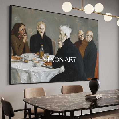 Gray Modern Expressionist Art Large Framed Wall Canvas Dining Room