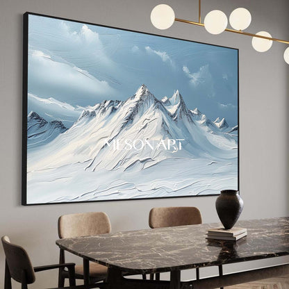 White Blue Impasto Snow Mountain Landscape Abstract Painting Lobby Art