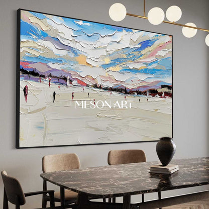 Modern Hand-Painted Snowscape Textured Abstract Canvas Art Bedroom