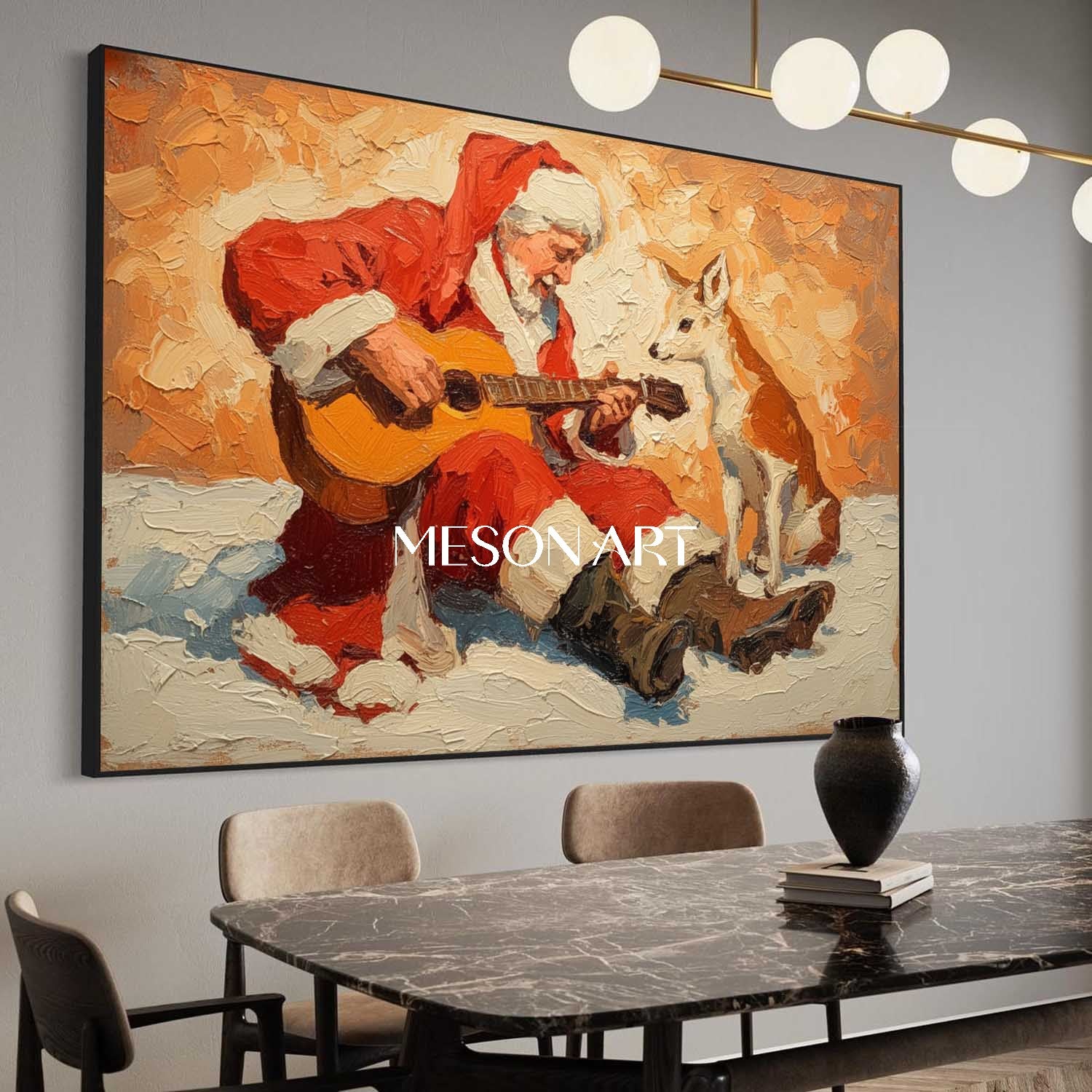 Festive Winter Art Santa Claus Textured Canvas Living Room Wall Decor