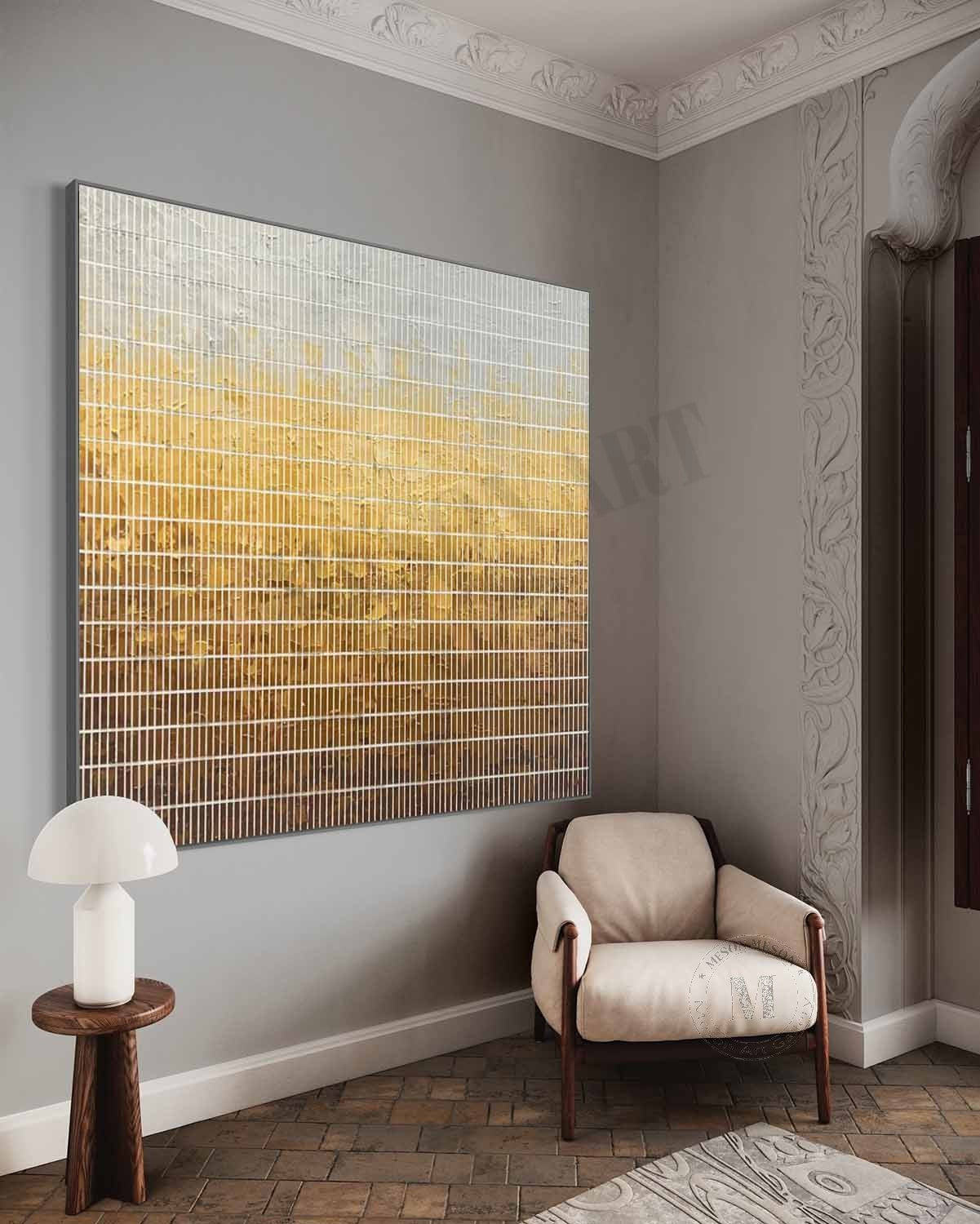 Yellow and Green Texture Painting Yellow and Green Abstract Canvas Wall Decor Art for Sale
