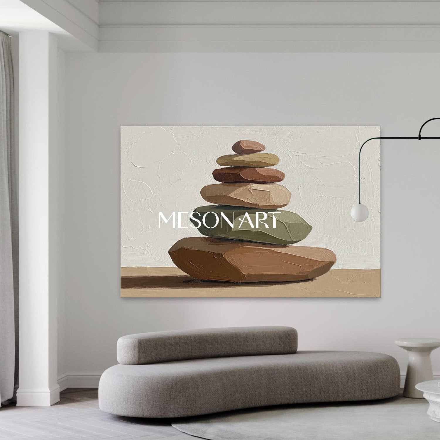 Wabi Sabi Inspired Rock Painting Beige Green for Entryway Neutral Tone