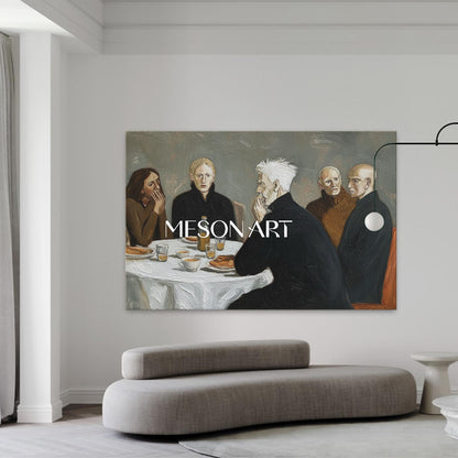 Gray Modern Expressionist Art Large Framed Wall Canvas Dining Room
