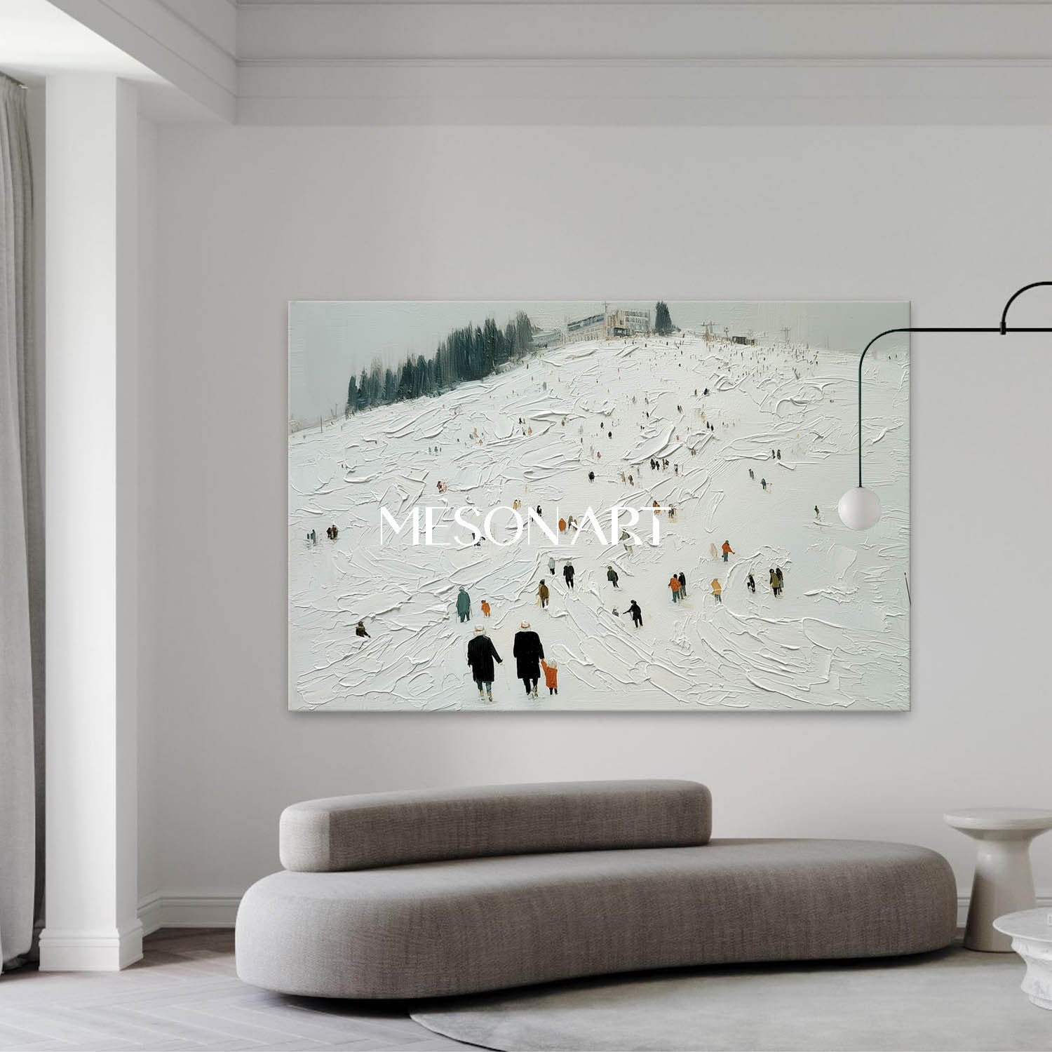 White Grey Impasto Snowscape Ski Resort Abstract Textured Painting Art