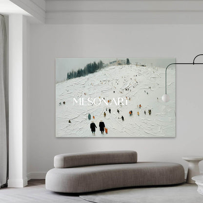 White Grey Impasto Snowscape Ski Resort Abstract Textured Painting Art