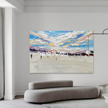 Modern Hand-Painted Snowscape Textured Abstract Canvas Art Bedroom