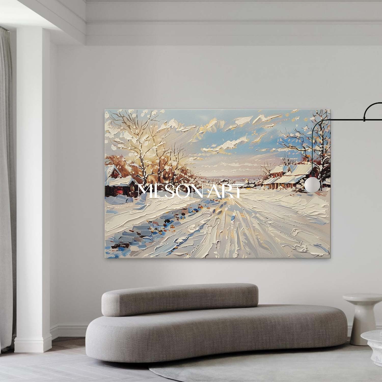 Hand-Painted Dnowscape Canvas Winter Village Custom Textured Art