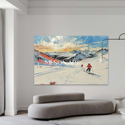 Buy Winter Art Snow Scene Ski Canvas Blue Textured Wall Decor Hallway