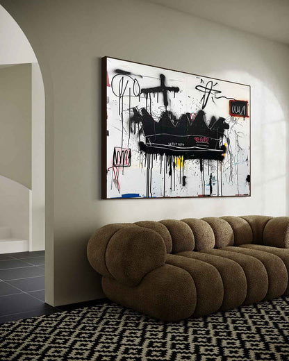 Large Abstract Crown Graffiti Wall Painting Basquiat Abstract Graffiti Canvas Art
