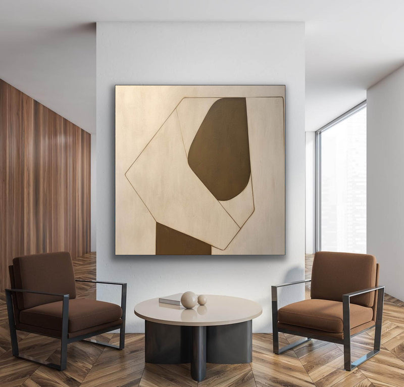 Large 3D Beige and Brown Minimalistic Wall Art Beige and Brown Texture Abstract Art Modern Wall Art