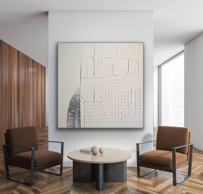 3D White Abstract Texture Art White Minimalist Wall Art Plaster Abstract Canvas Art Texture Wall Art