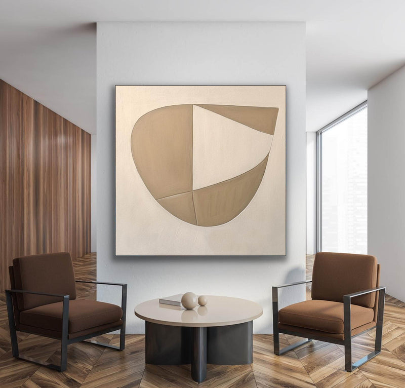 Large 3D Beige Minimalistic Wall Painting Beige Textured Abstract Art Beige Art on Canvas for Sale