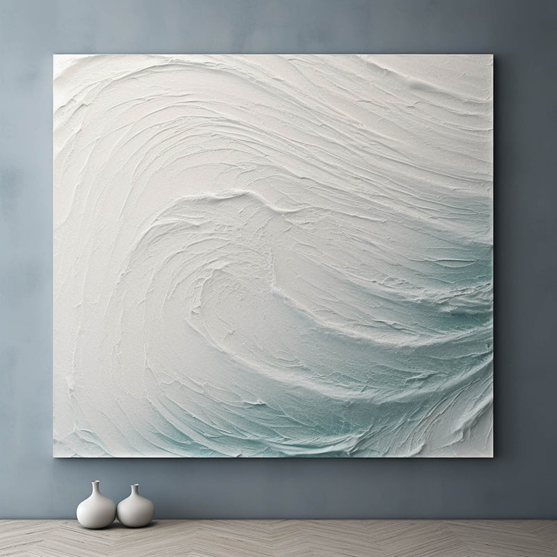 White and Blue Sea Texture Painting White Sea Minimalist Canvas Art White Sea Abstract Painting