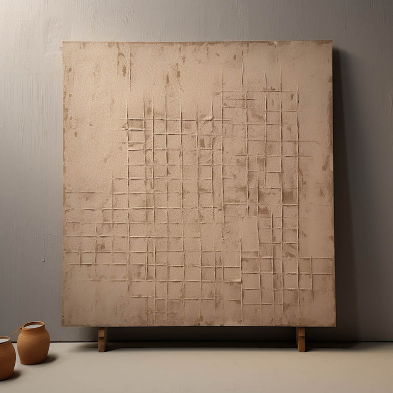 Large Beige Abstract Art On Canvas Beige Minimalist Texture Painting Wabi Sabi Artist Wall Decor