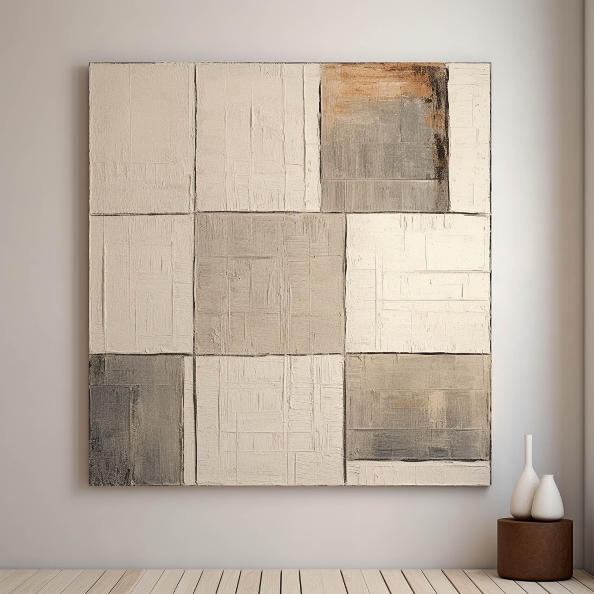 Beige and Brown Minimalist Wall Art Modern Minimalist Wall Art Wabi-Sabi Abstract Canvas Painting