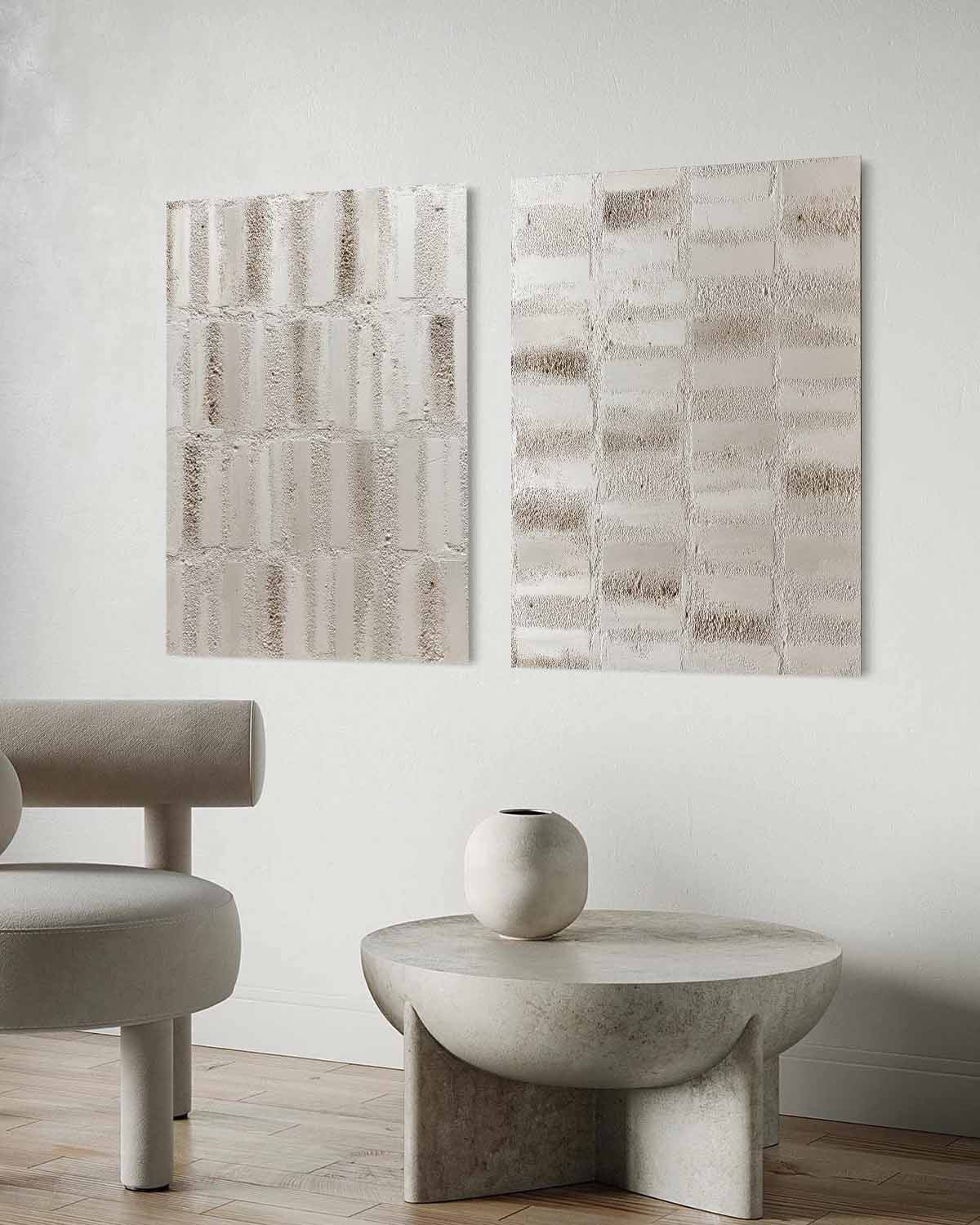 Set of 2 Large Light Grey Texture Paintings Light Grey Abstract Canvas Art Light Grey Wall Art Decor