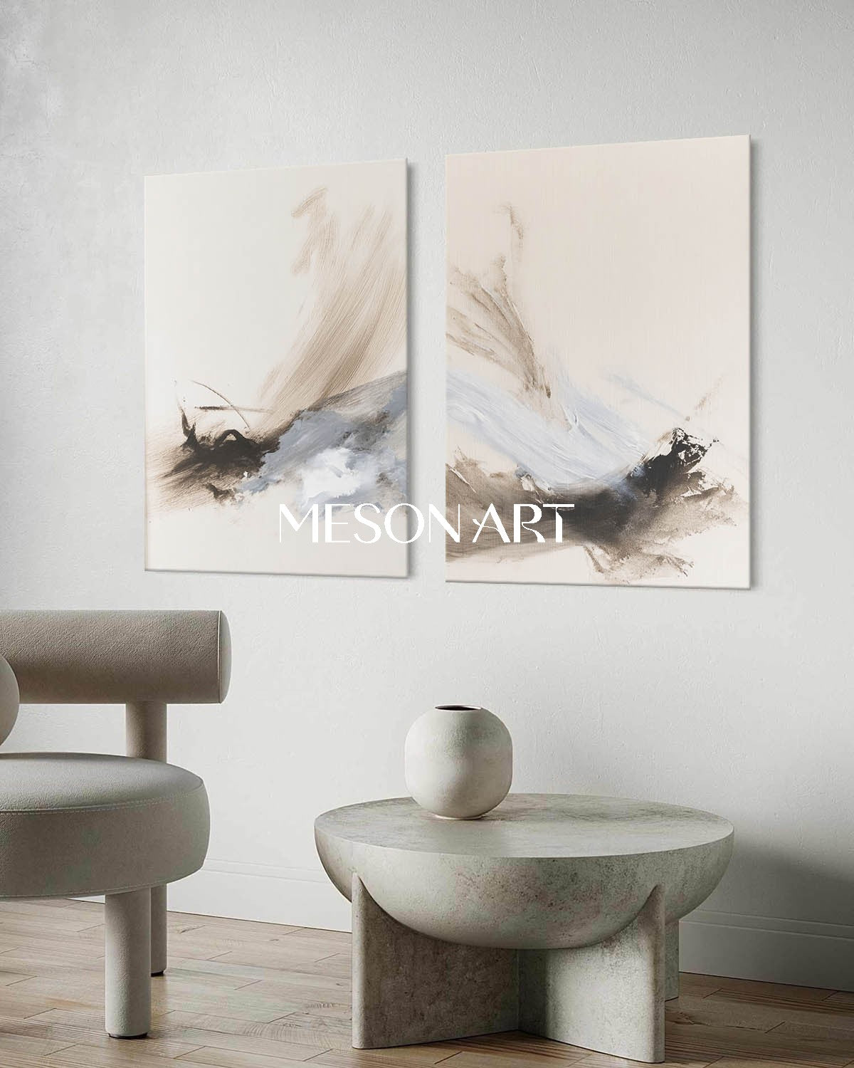 2 Piece Set for Sale Off-White Wall Art Decoration Ideas Chinese Ink Style Abstract Art
