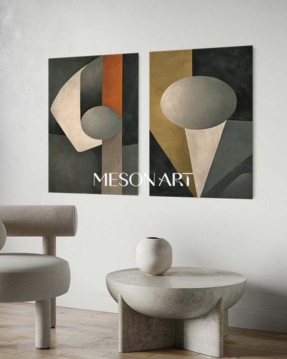 Modern Abstract Geometric Oil Painting Gray Canvas Living Room Triptych