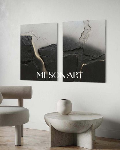 2 Piece Set Black and Grey Abstract Art for Sale Black and Grey 3D Texture Wall Decor Painting