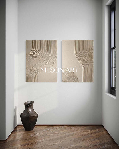 2-Piece Beige Textured Abstract Art – Bohemian Wall Decor with Stunning Colors