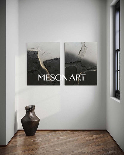 2 Piece Set Black and Grey Abstract Art for Sale Black and Grey 3D Texture Wall Decor Painting