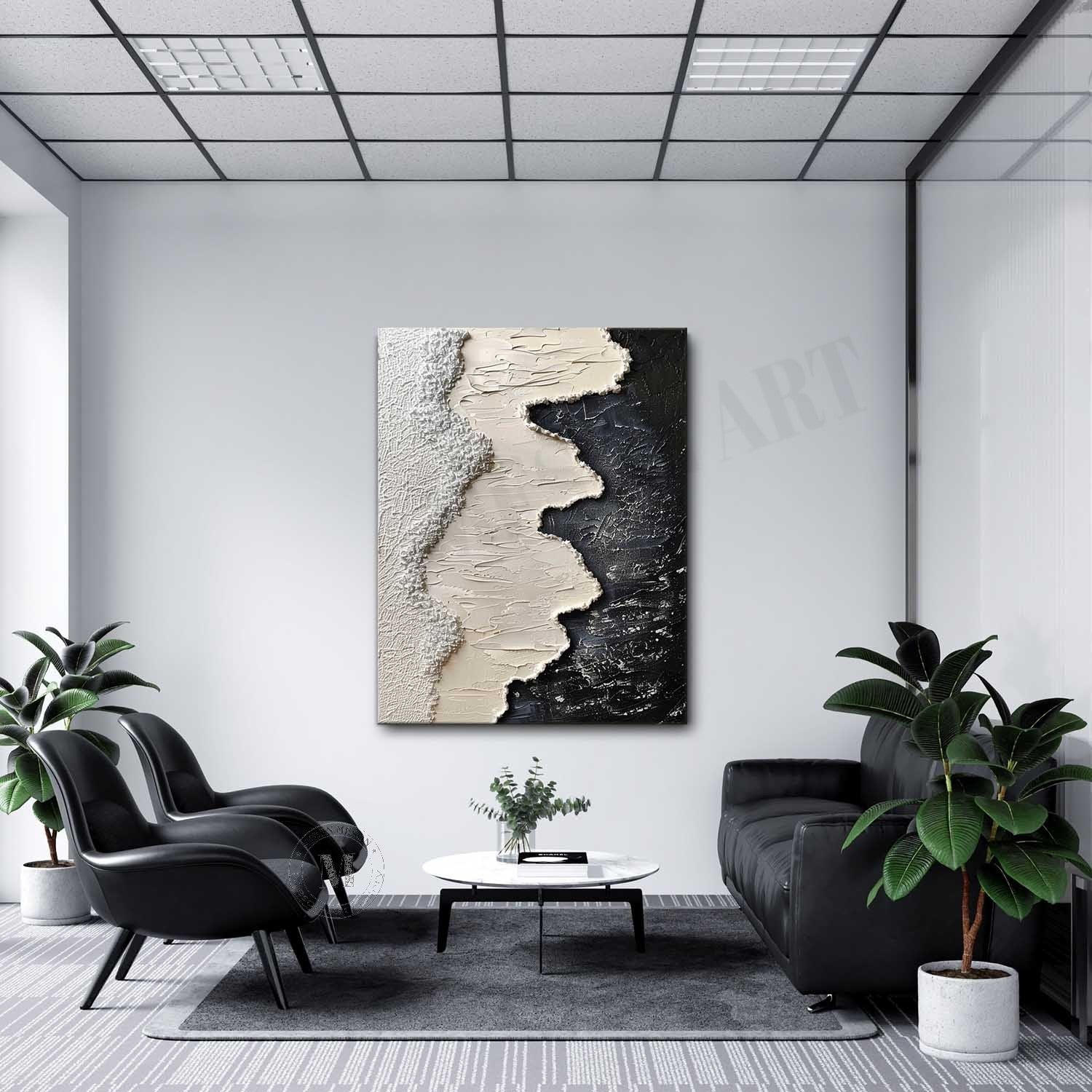 3D Black and White Ocean Waves Beach Canvas Art for Sale Black and White Texture Painting