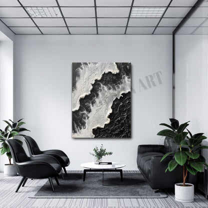 3D Black and White Ocean Texture Painting for Sale Black and White Abstract Ocean Wall Art