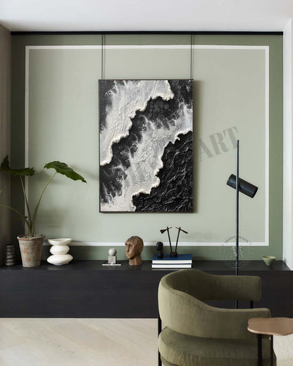 3D Black and White Ocean Texture Painting for Sale Black and White Abstract Ocean Wall Art