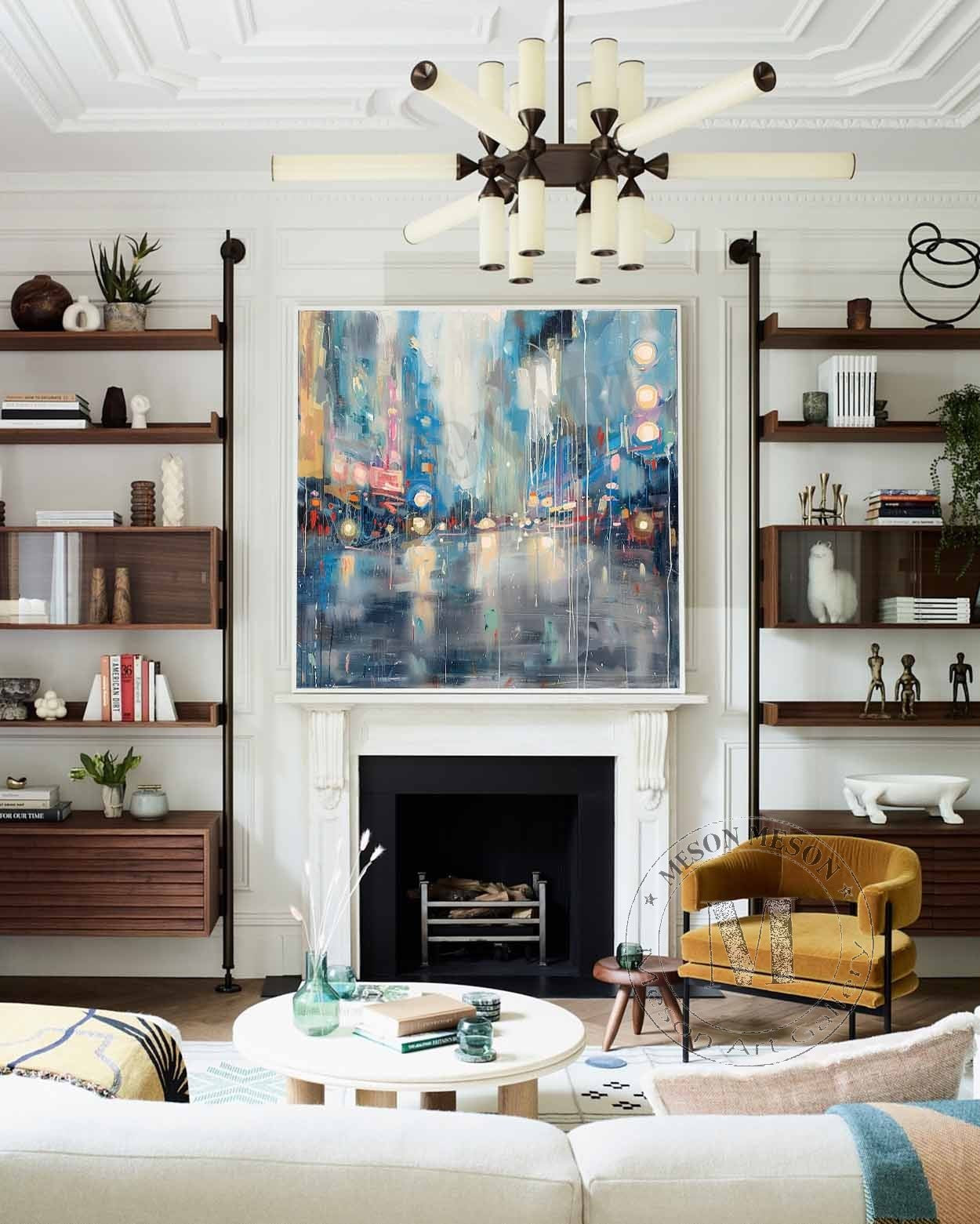 Night City Neon Light Abstract Canvas Art 40*40 Night City Wall Art Decoration Hanging Painting