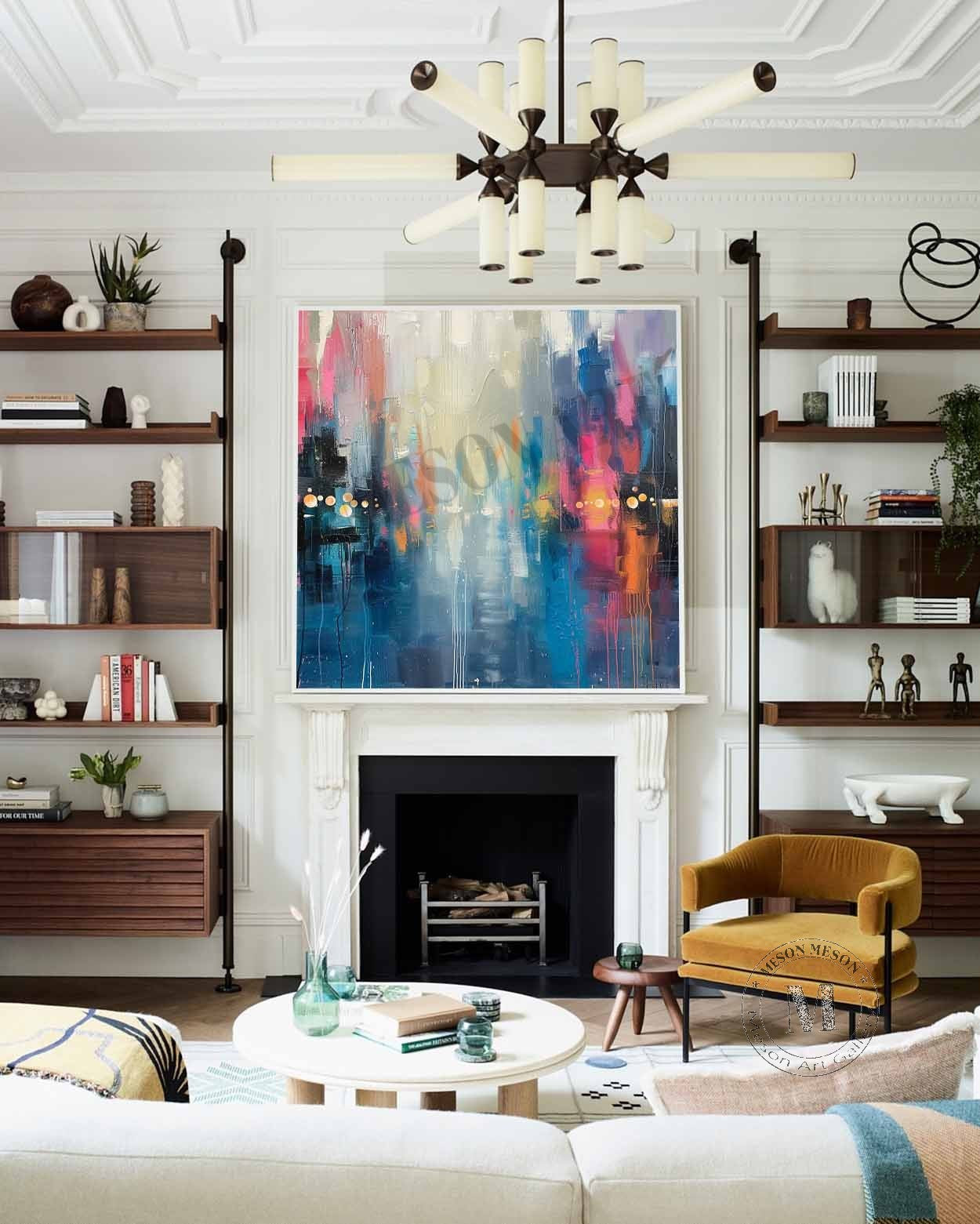 Blue Night City Abstract Art for Sale 50*50 Blue Night City Canvas Wall Decor Art Decoration