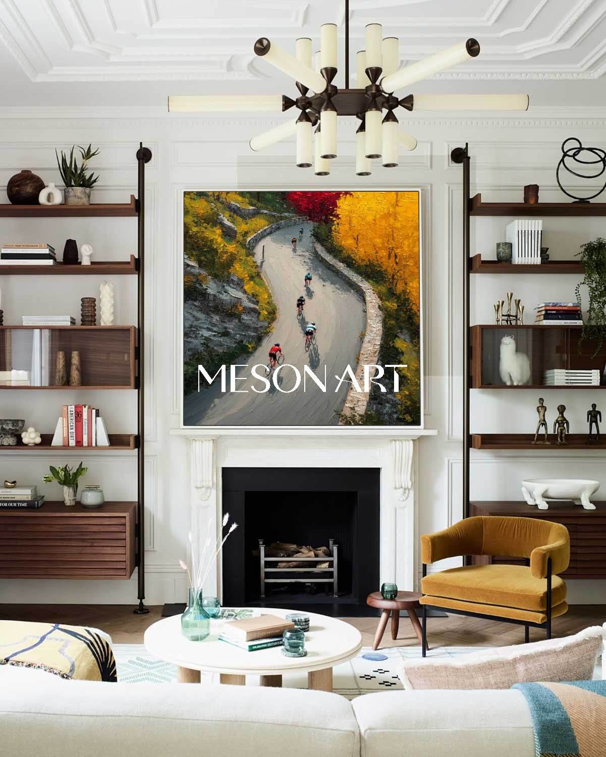 Biker Mountain Road Canvas Autumn Landscape Fall Art Office Wall Decor