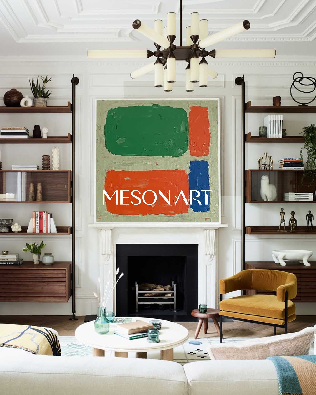 Orange Abstract Geometric Framed Canvas Oversized Bedroom Decor Shop