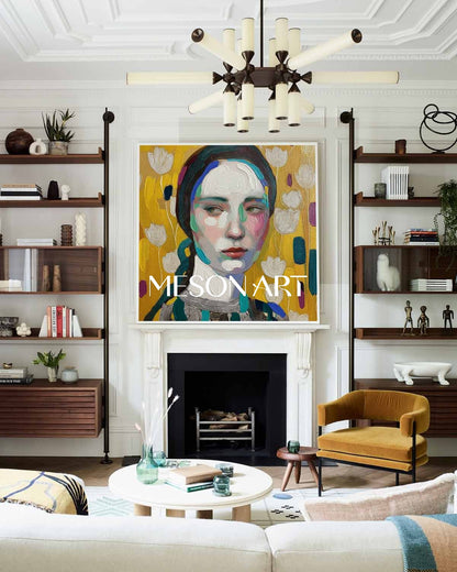 Buy Vibrant Yellow Abstract Portrait Hand Painted Art Square Entryway