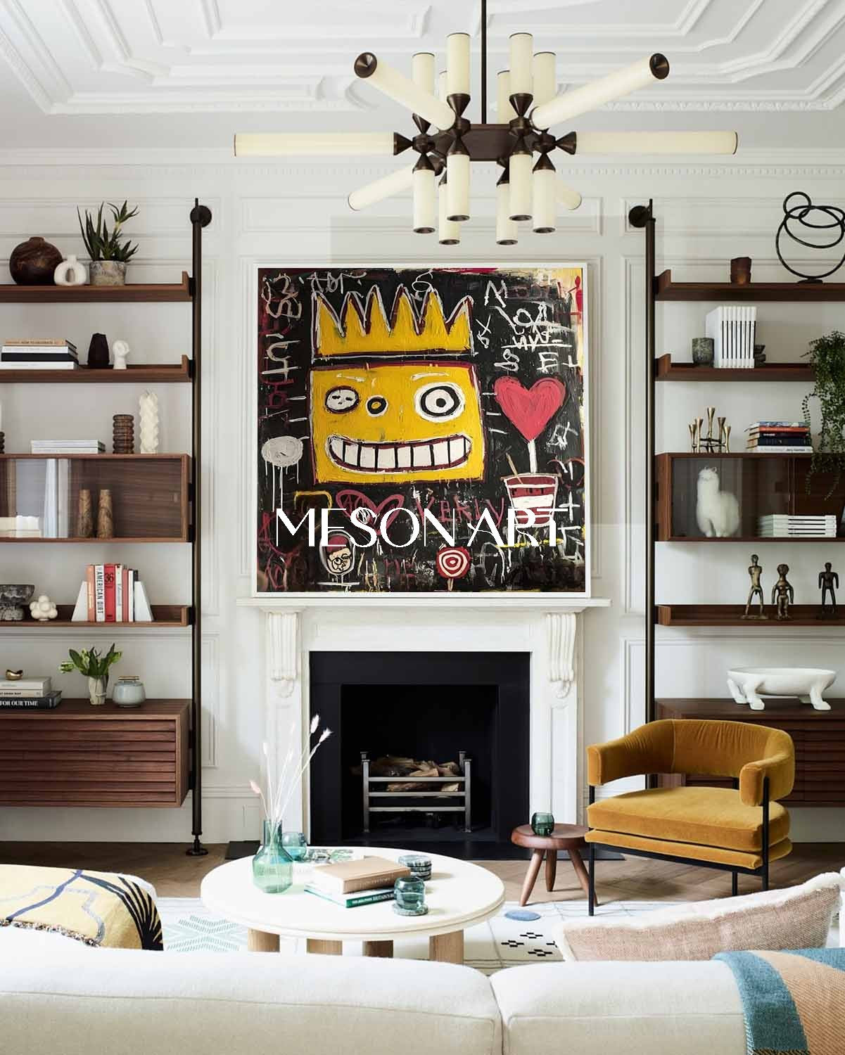 Modern Yellow Crown Abstract Graffiti Oil Painting For Office Purchase