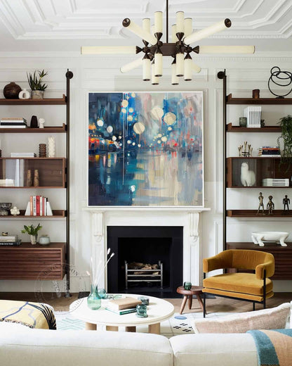 Night City Neon Light Abstract Art Canvas for Sale 60*60 Night City Wall Art Decor Hanging Painting