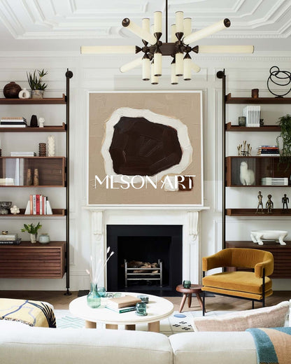 Brown Contemporary Minimalist Textured Painting Framed Canvas Entryway