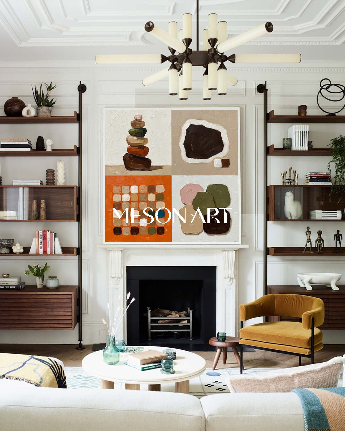 Large Neutral Tones Contemporary Minimalist Handmade Canvas Bedroom