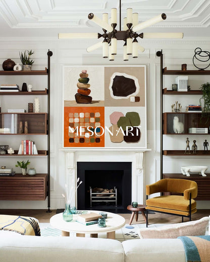 Large Neutral Tones Contemporary Minimalist Handmade Canvas Bedroom