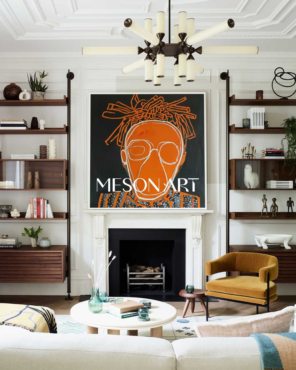 Modern Street Art Portrait Orange Textured Handmade Canvas Entryway