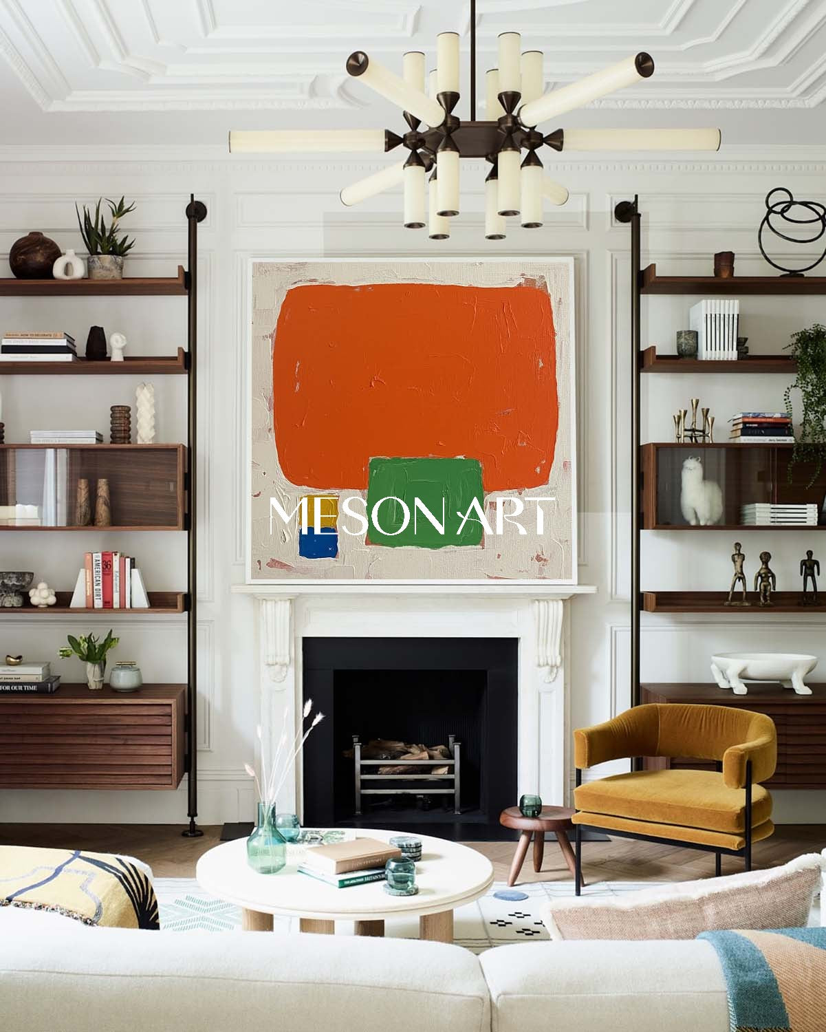 Minimalist Abstract Textured Art Large Orange Entryway Framed Canvas