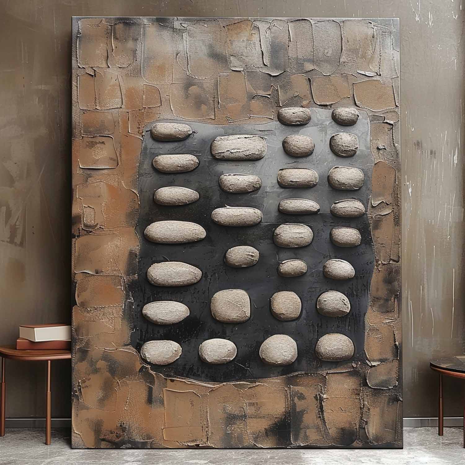 Large 3D Green and Grey Textured Painting Wabi-Sabi Art Green and Grey Abstract Wall Art