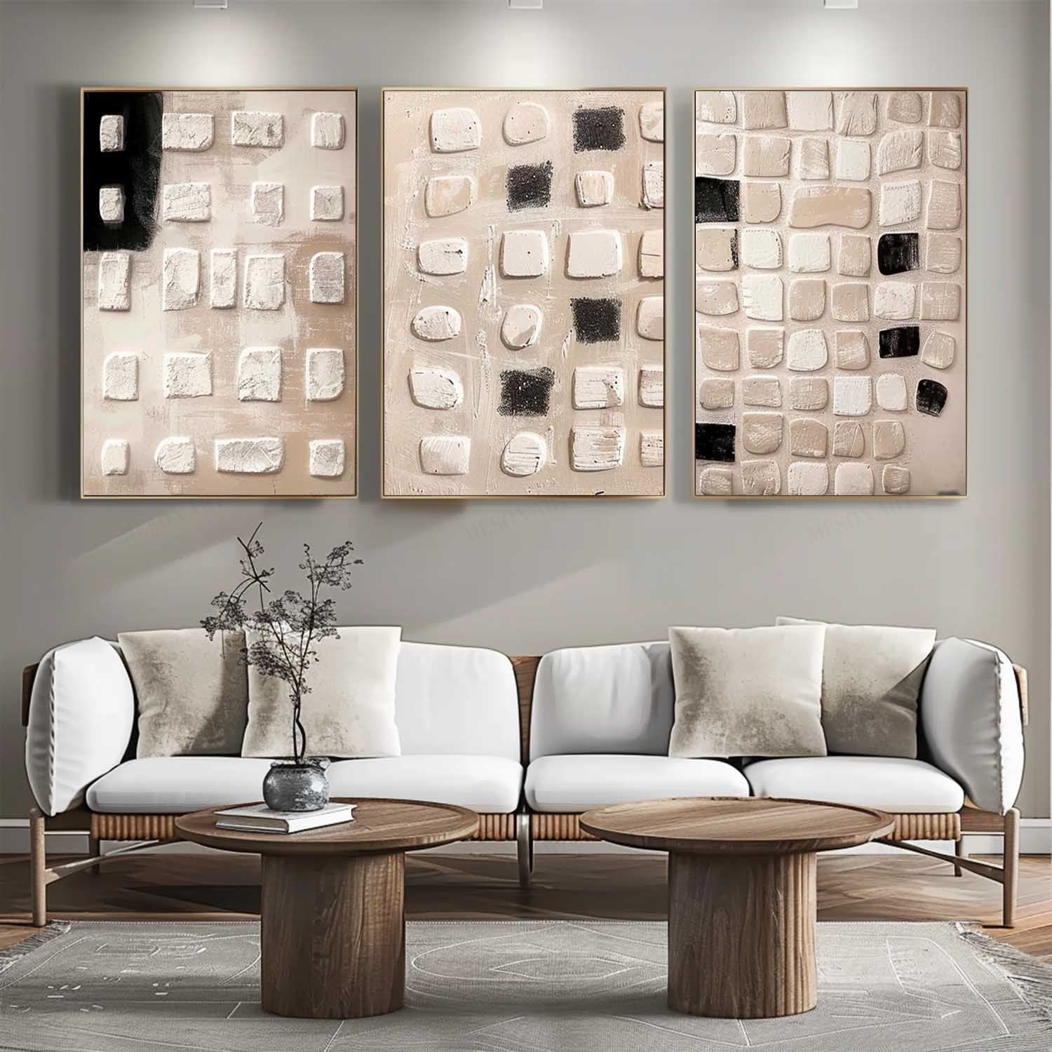Large 3D Grey Textured Paintings 3 Piece Set Grey Abstract Canvas Art Wabi Sabi Wall Art 3 Piece Set