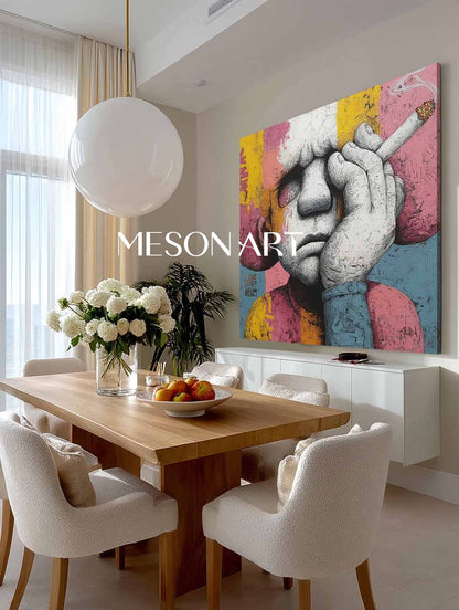Man smoking a cigar pop abstract canvas wall art Man smoking a cigar abstract texture painting
