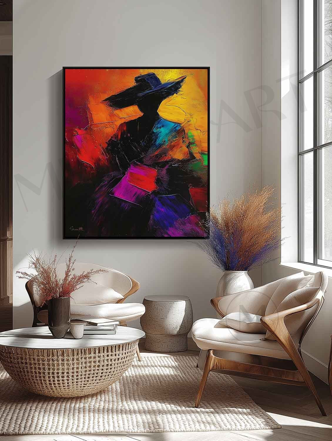 Contemporary woman wearing hat abstract canvas art Palette abstract girl wearing hat wall art