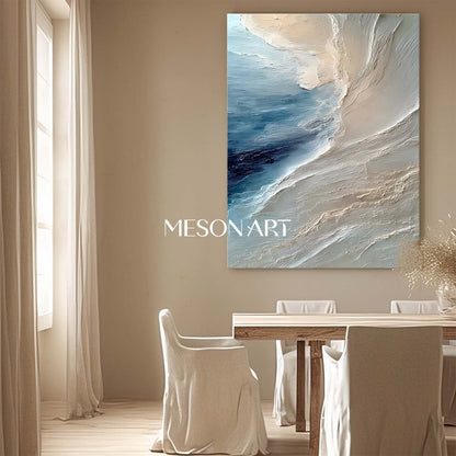 Large 3D Beige and Blue Coastal Beach Texture Canvas Wall Art Painting