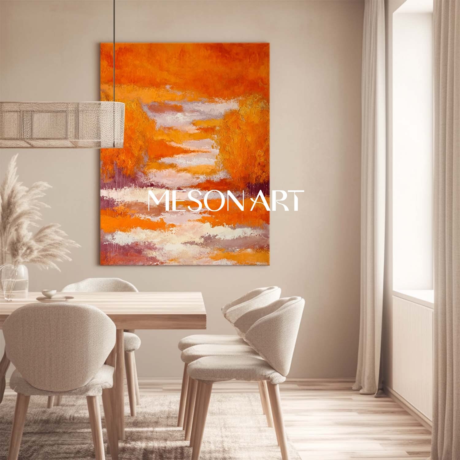 Autumn Colors Fall Wall Art Modern Abstract Orange Painting for Home