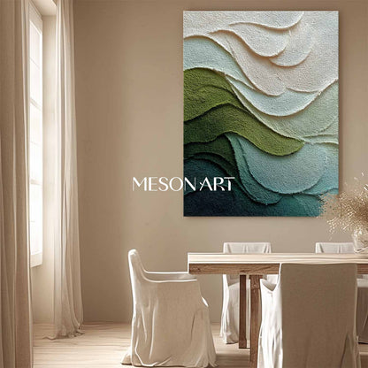 Large 3D Dark Green Abstract Texture Canvas Wall Art for Living Room Decor