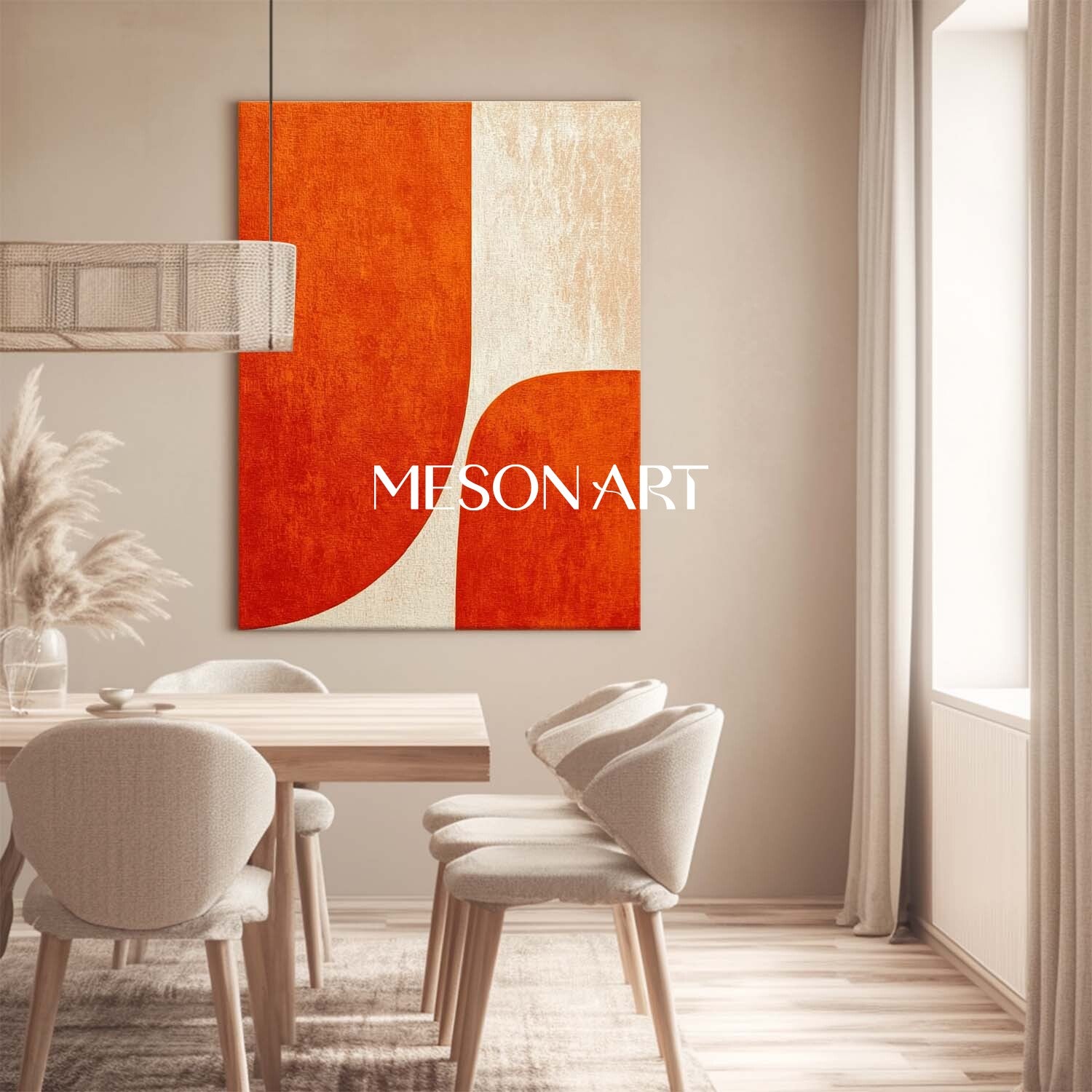 Contemporary Minimalist Abstract Wall Art Orange Textured Canvas for Home Decor