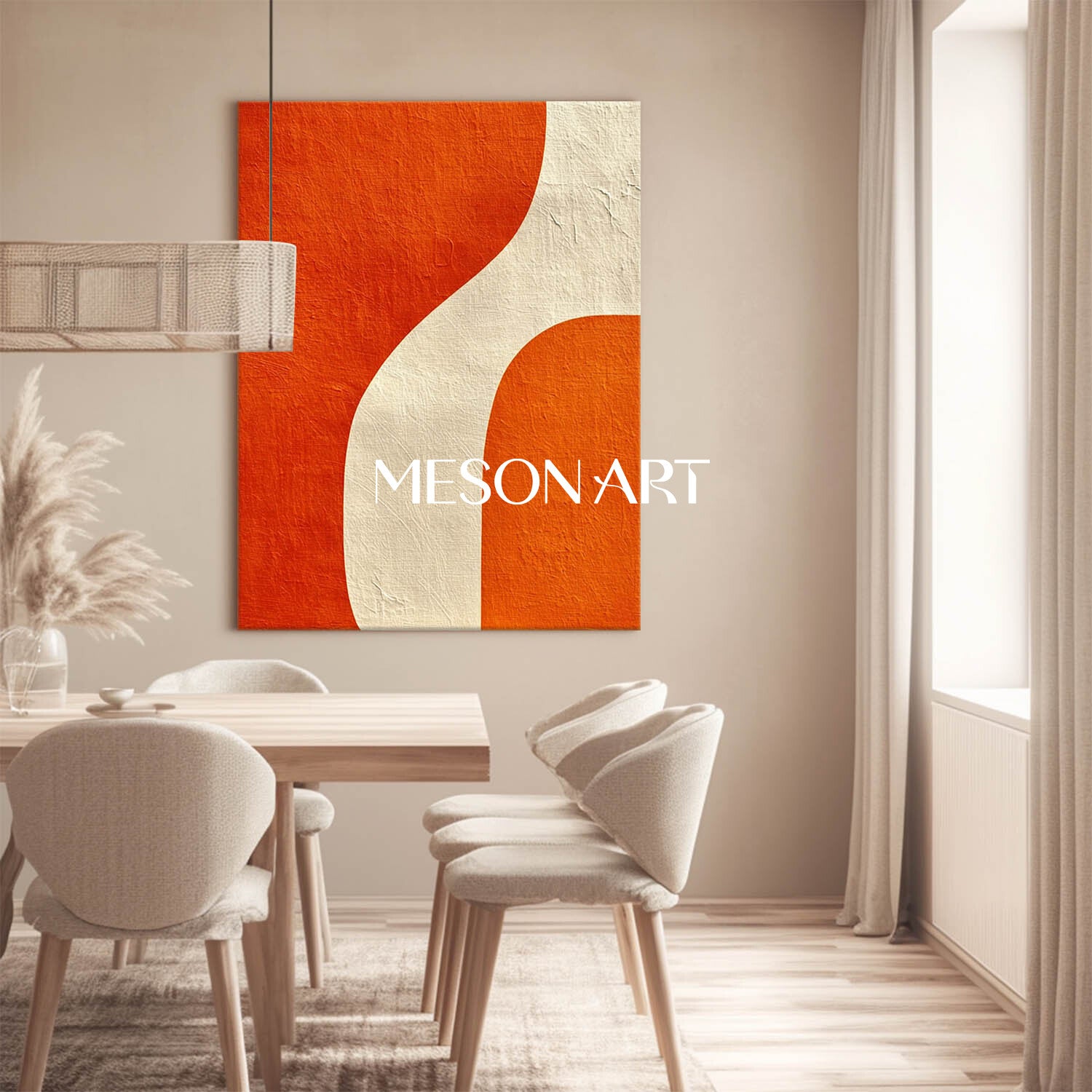 Contemporary Art Modern Wall Decor Abstract Orange Minimalist Canvas for Living Room