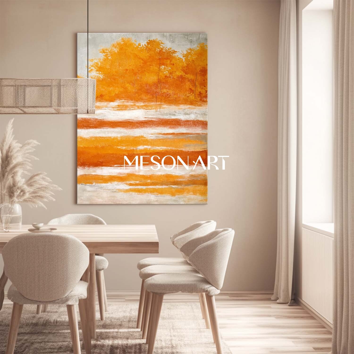 Modern Fall Wall Art Abstract Painting with Warm Autumn Colors